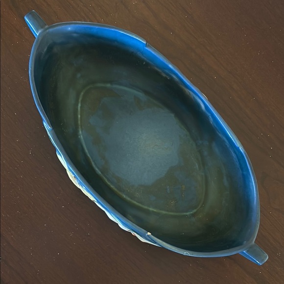 Roseville USA 475-12” Blue Zephyr Lily (yellow) Ceramic Art Bowl Vintage - Picture 6 of 14